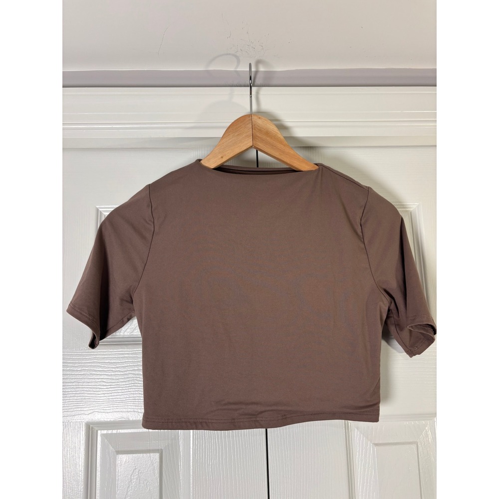 Naked Wardrobe Womens Brown Short Sleeve Crop Top Size M